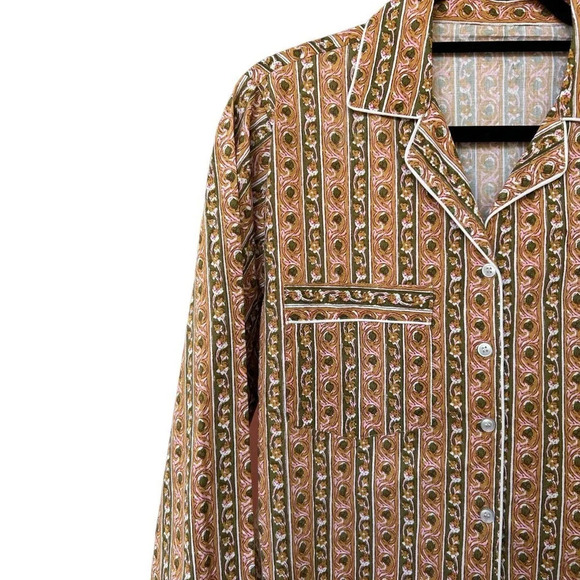 NWOT Women's Funky Green & Pink Matching Piped Top & Pajama Bottom Size Medium - Picture 3 of 10